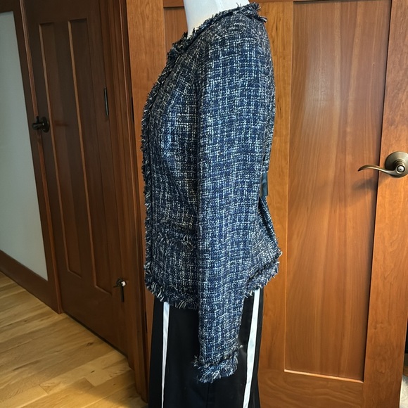 Land’s End Blue Tweed Jacket NWT Size 4 Fringe Texture Blazer/Jacket - Picture 3 of 9